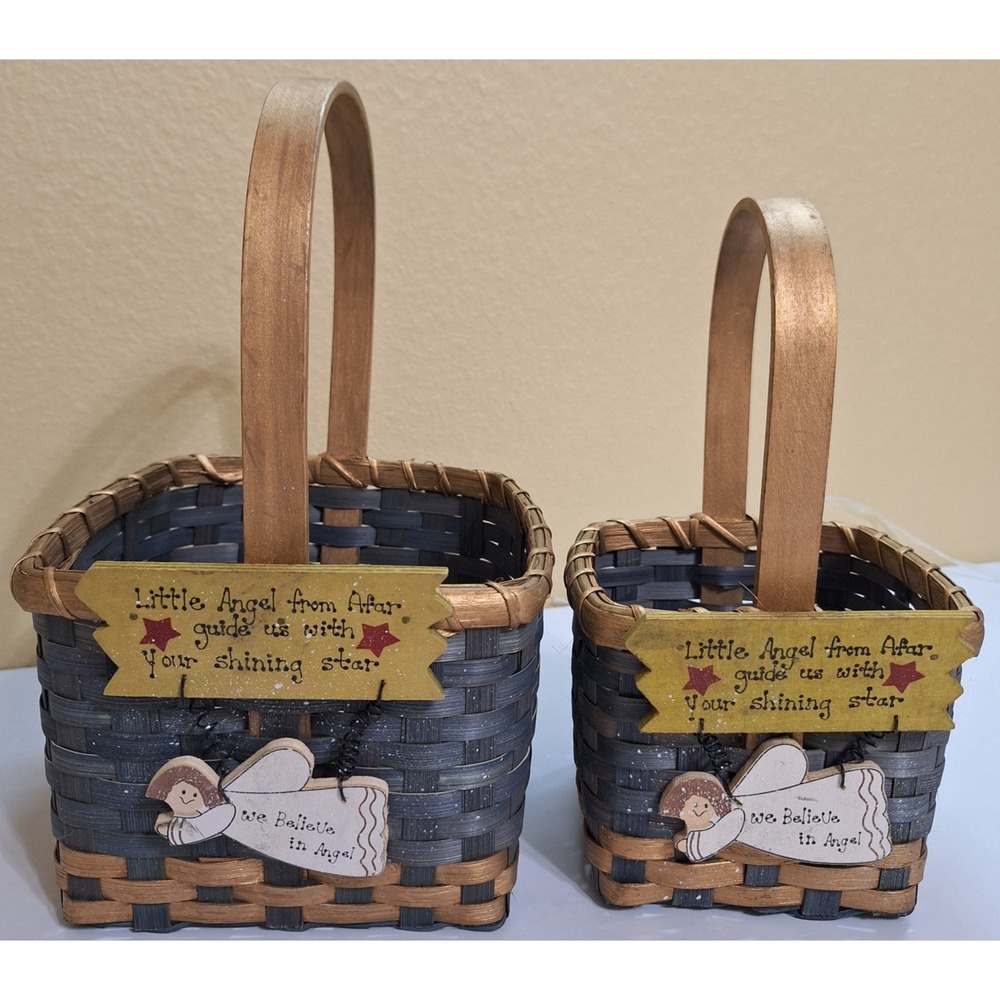 2 Vintage Woven Gift Basket Angel Decor‎ Handmade Grandmacore Gather